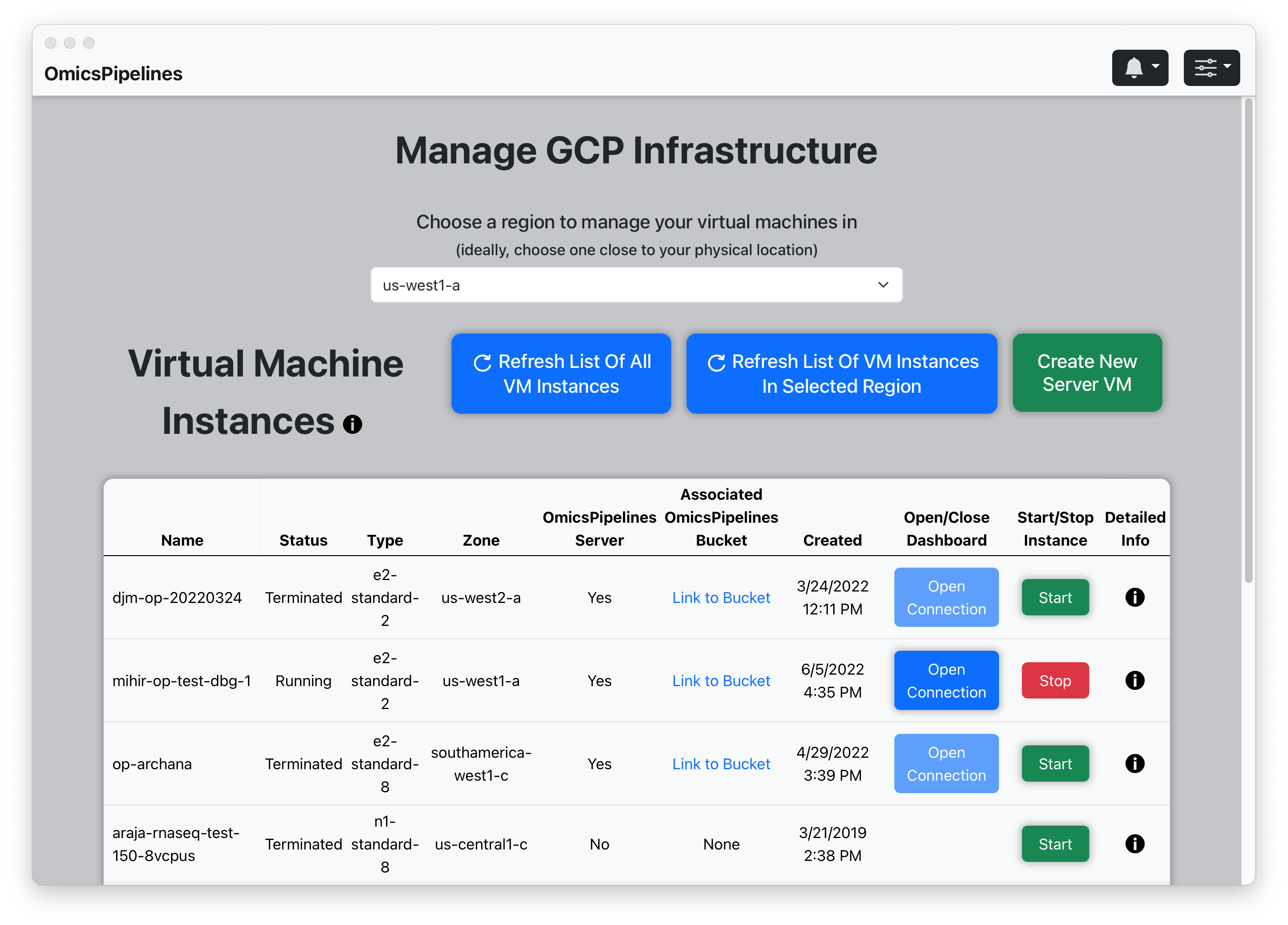 Google Cloud Platform virtual machine view