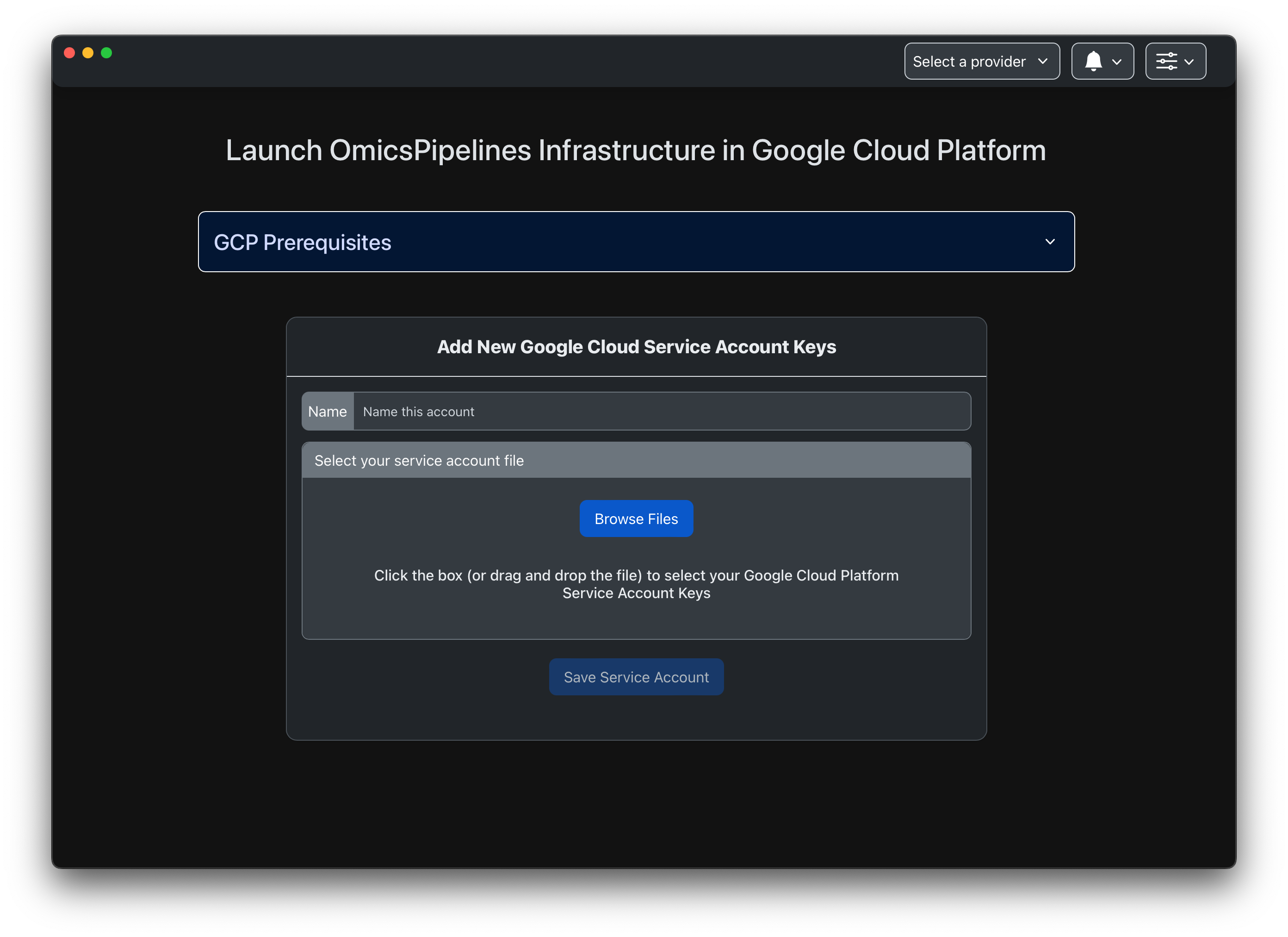 GCP Setup Window