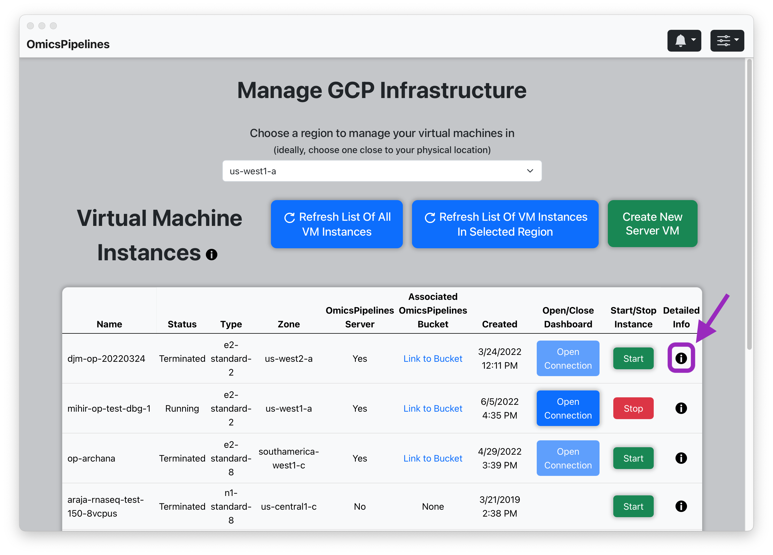 Google Cloud Platform virtual machine view